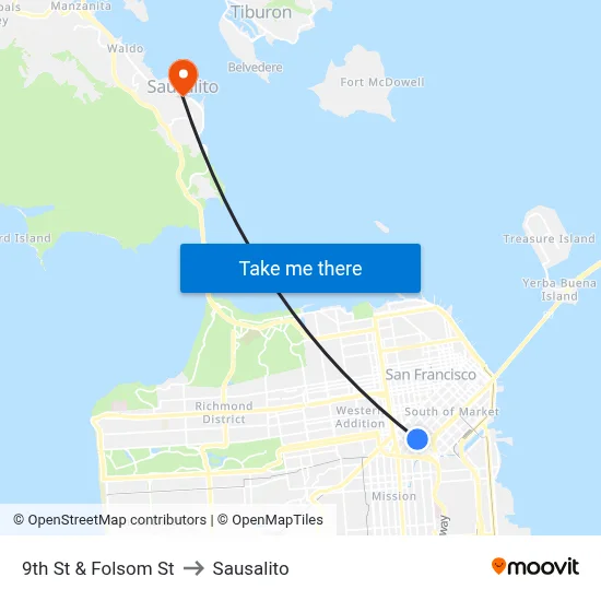 9th St & Folsom St to Sausalito map