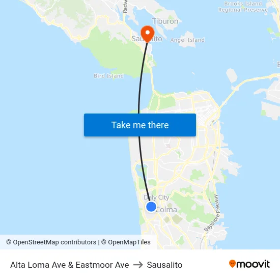 Alta Loma Ave & Eastmoor Ave to Sausalito map