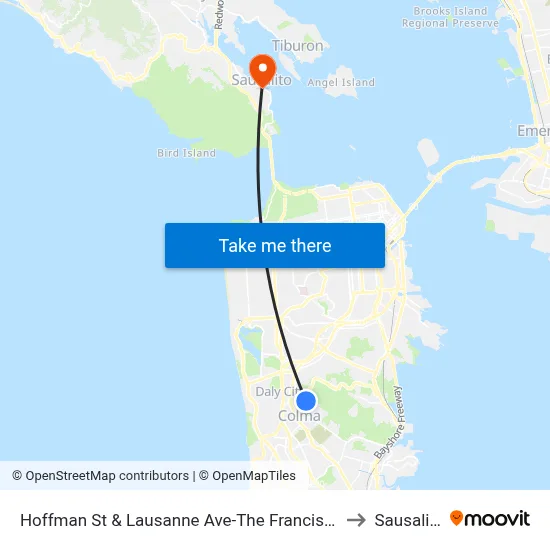 Hoffman St & Lausanne Ave-The Franciscan to Sausalito map