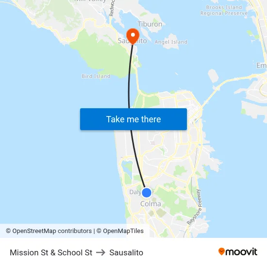 Mission St & School St to Sausalito map