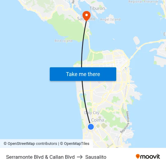 Serramonte Blvd & Callan Blvd to Sausalito map