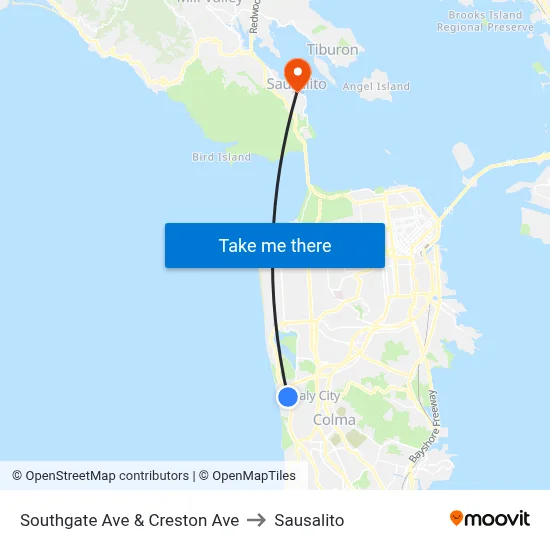 Southgate Ave & Creston Ave to Sausalito map