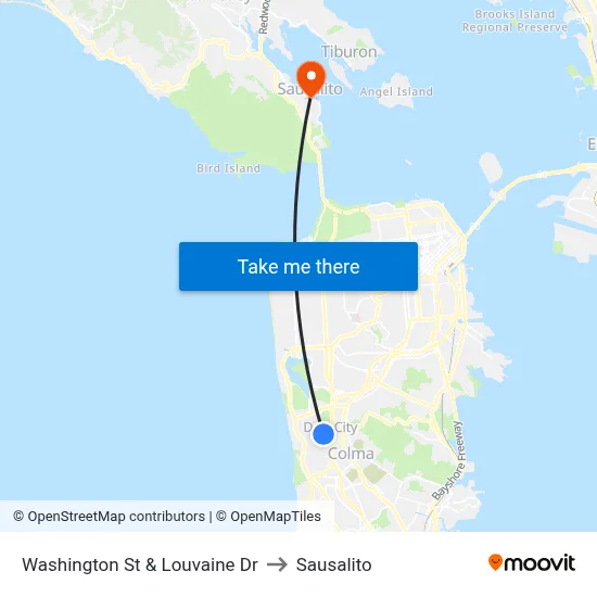 Washington St & Louvaine Dr to Sausalito map