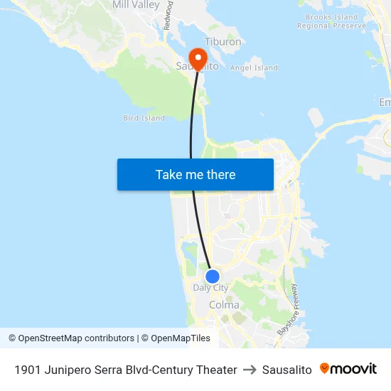 1901 Junipero Serra Blvd-Century Theater to Sausalito map