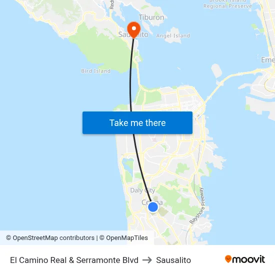 El Camino Real & Serramonte Blvd to Sausalito map