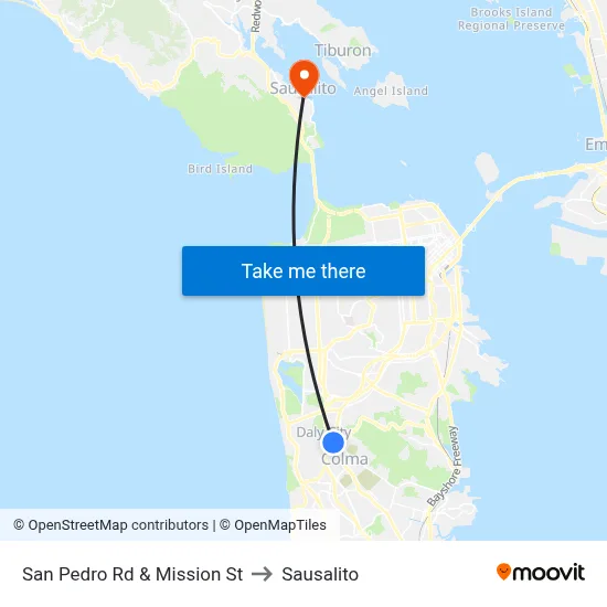 San Pedro Rd & Mission St to Sausalito map