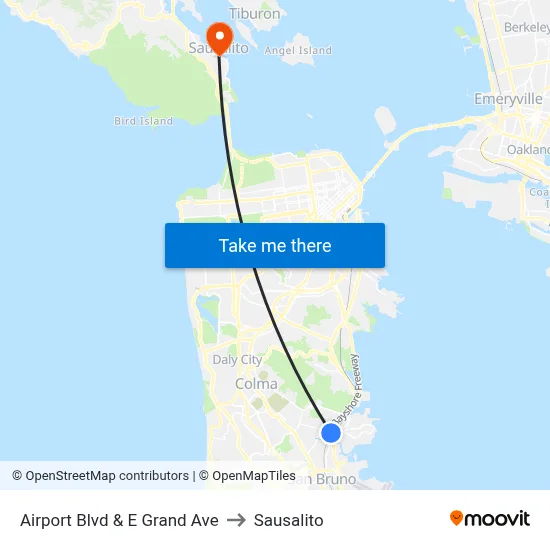 Airport Blvd & E Grand Ave to Sausalito map