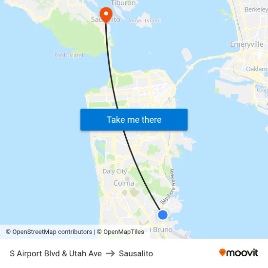 S Airport Blvd & Utah Ave to Sausalito map