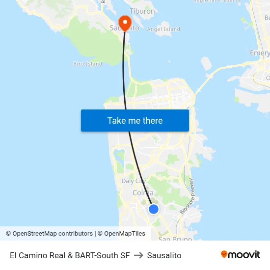 El Camino Real & BART-South SF to Sausalito map