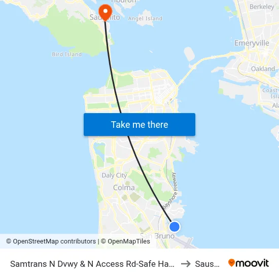 Samtrans N Dvwy & N Access Rd-Safe Harbor Shelter to Sausalito map