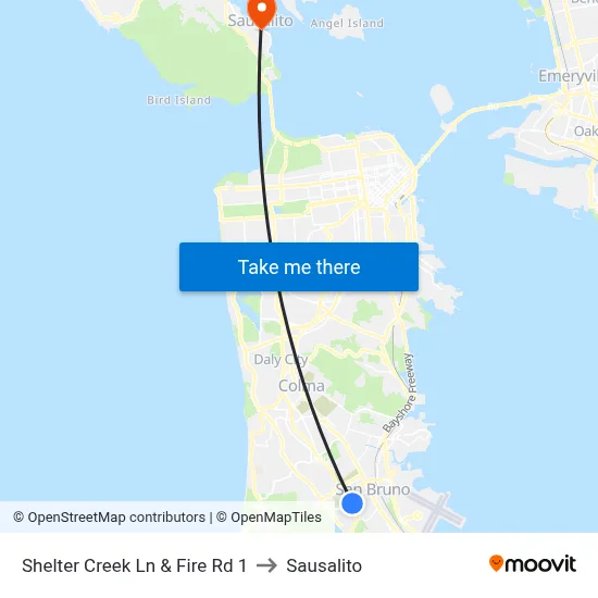 Shelter Creek Ln & Fire Rd 1 to Sausalito map