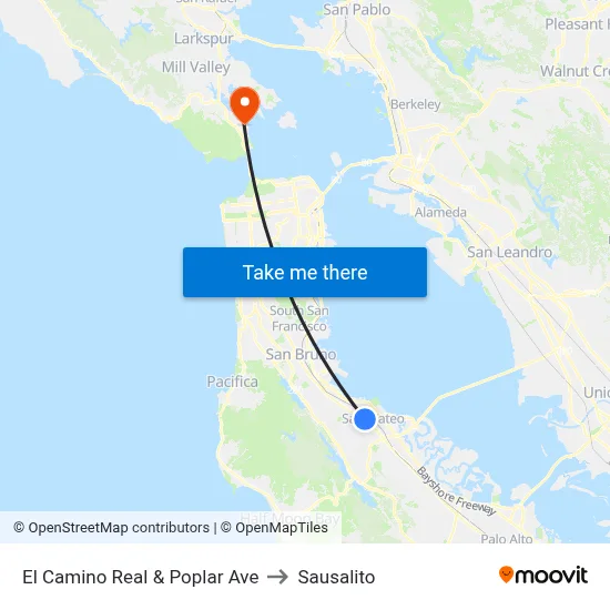 El Camino Real & Poplar Ave to Sausalito map