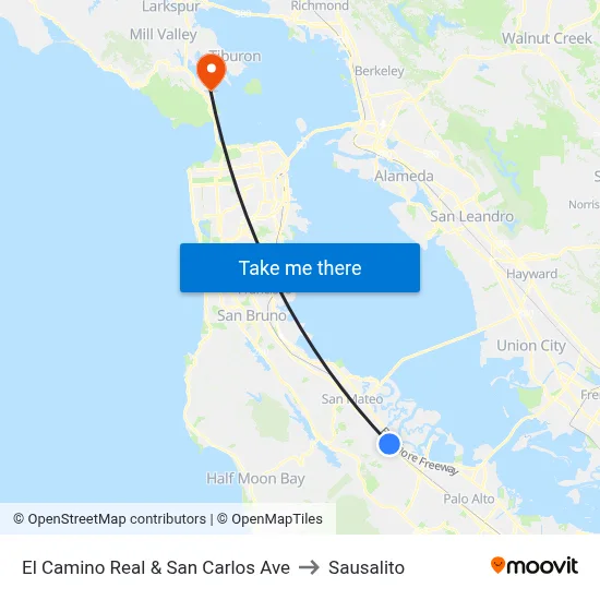 El Camino Real & San Carlos Ave to Sausalito map