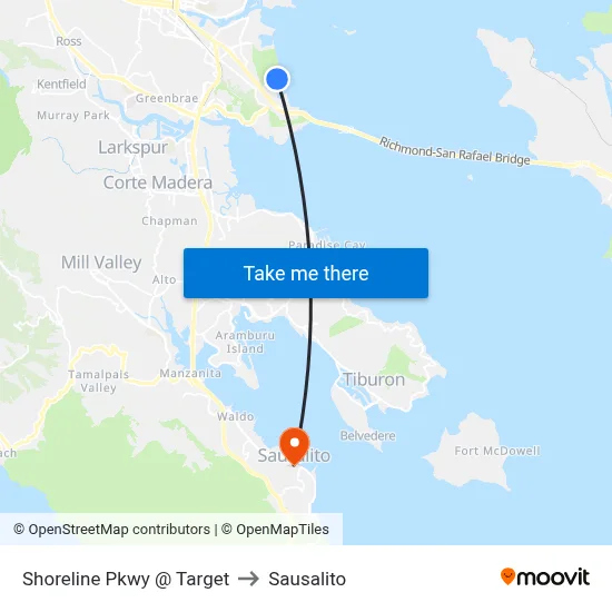 Shoreline Pkwy @ Target to Sausalito map