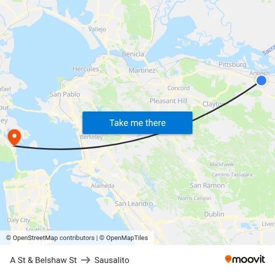 A St & Belshaw St to Sausalito map