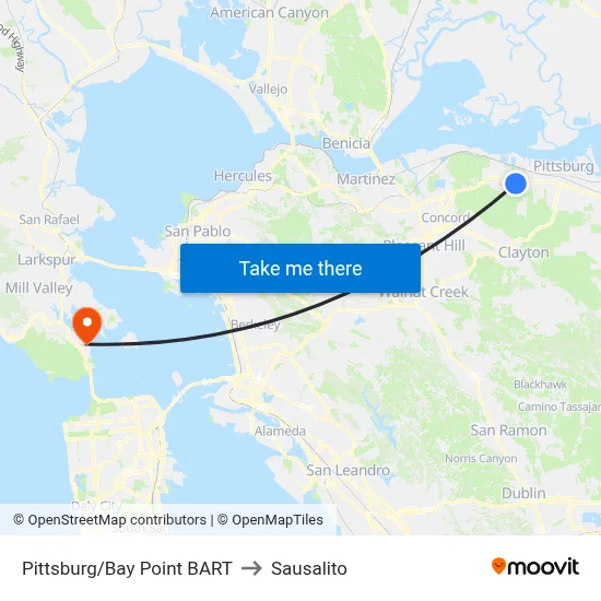 Pittsburg/Bay Point BART to Sausalito map