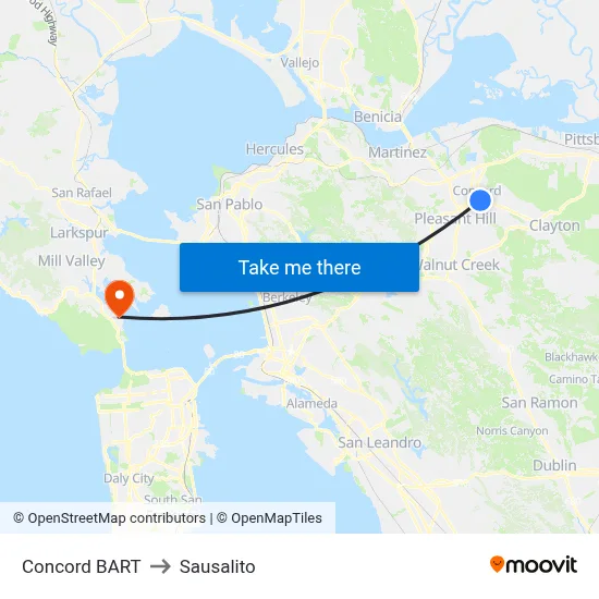 Concord BART to Sausalito map