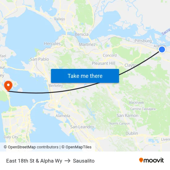 East 18th St & Alpha Wy to Sausalito map