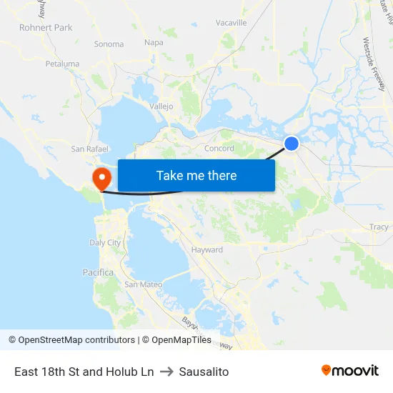 East 18th St and Holub Ln to Sausalito map