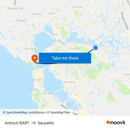Antioch BART to Sausalito map