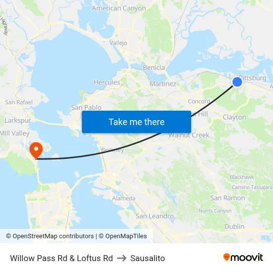 Willow Pass Rd & Loftus Rd to Sausalito map