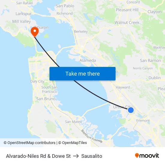 Alvarado-Niles Rd & Dowe St to Sausalito map