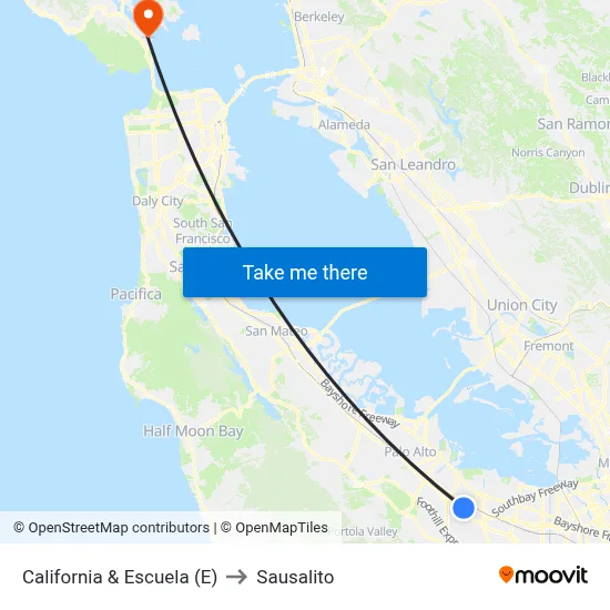 California & Escuela (E) to Sausalito map