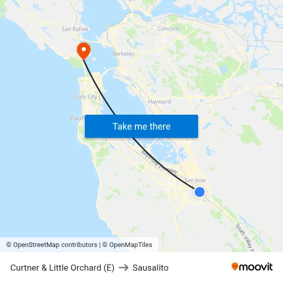 Curtner & Little Orchard (E) to Sausalito map