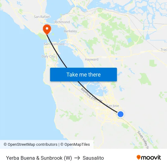 Yerba Buena & Sunbrook (W) to Sausalito map
