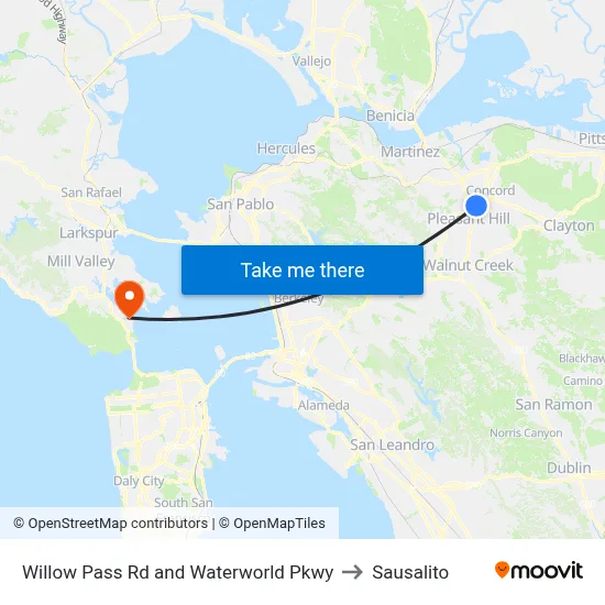Willow Pass Rd and Waterworld Pkwy to Sausalito map