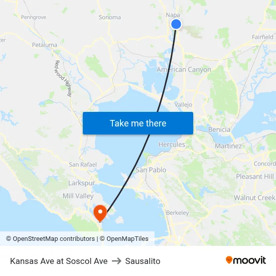 Kansas Ave at Soscol Ave to Sausalito map