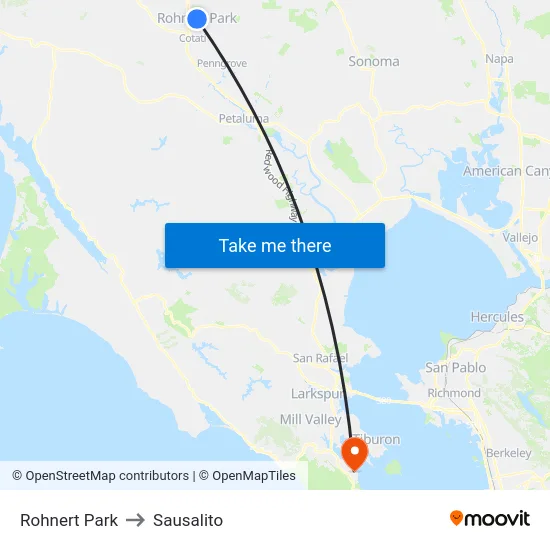 Rohnert Park to Sausalito map