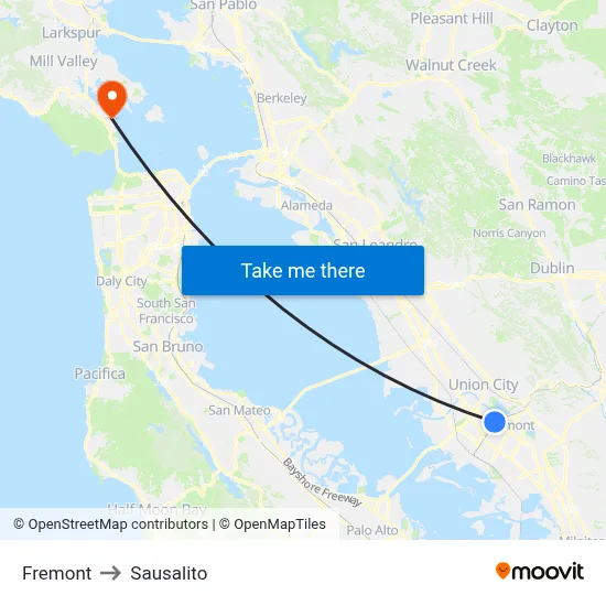 Fremont to Sausalito map