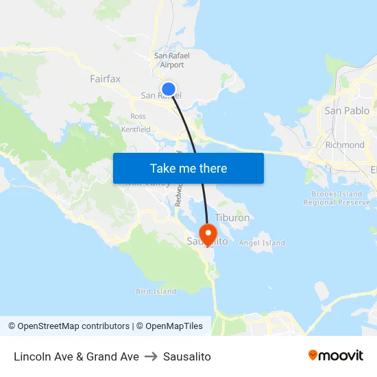 Lincoln Ave & Grand Ave to Sausalito map