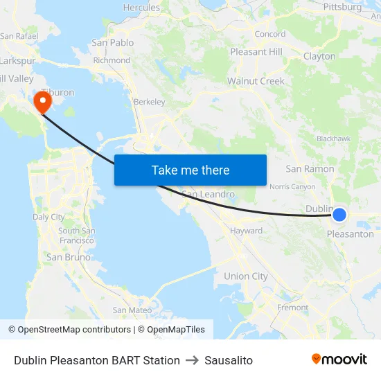 Dublin Pleasanton BART Station to Sausalito map