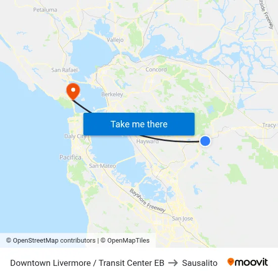 Downtown Livermore / Transit Center EB to Sausalito map