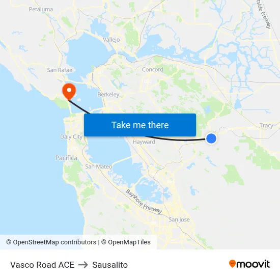 Vasco Road ACE to Sausalito map