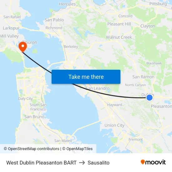 West Dublin/Pleasanton BART to Sausalito map