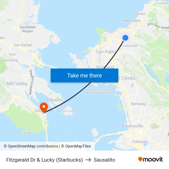 Fitzgerald Dr & Lucky (Starbucks) to Sausalito map