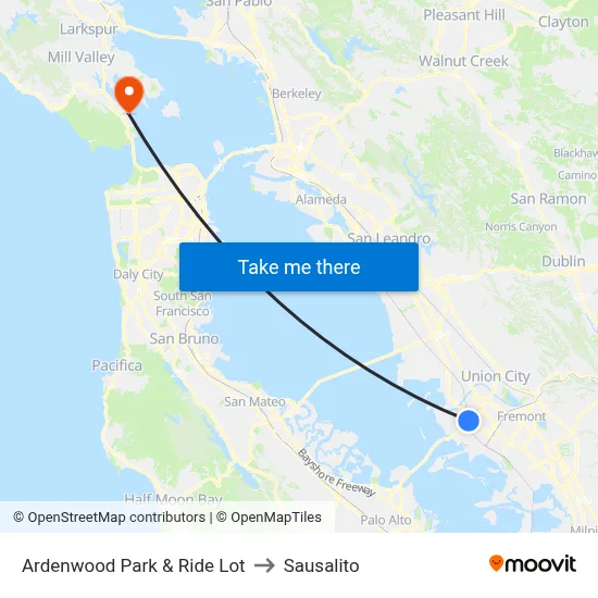 Ardenwood Park & Ride Lot to Sausalito map