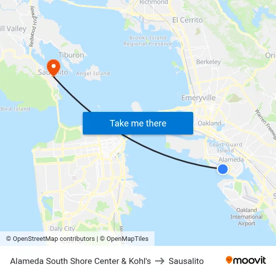 Alameda South Shore Center & Kohl's to Sausalito map