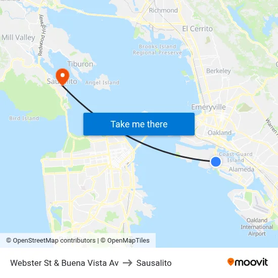 Webster St & Buena Vista Av to Sausalito map