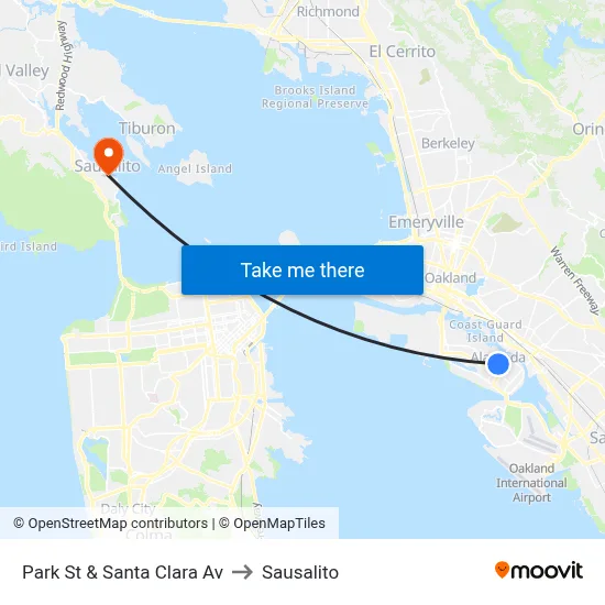 Park St & Santa Clara Av to Sausalito map