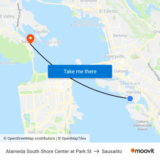 Alameda South Shore Center at Park St to Sausalito map