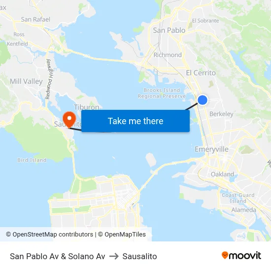 San Pablo Av & Solano Av to Sausalito map