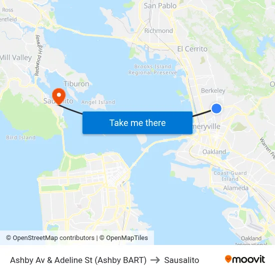 Ashby Av & Adeline St (Ashby BART) to Sausalito map