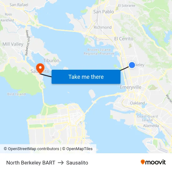 North Berkeley BART to Sausalito map