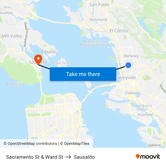 Sacramento St & Ward St to Sausalito map