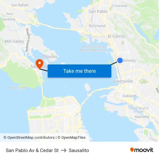 San Pablo Av & Cedar St to Sausalito map