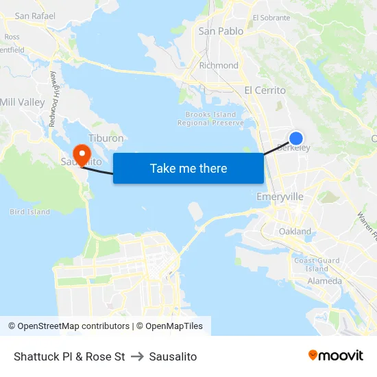 Shattuck Pl & Rose St to Sausalito map